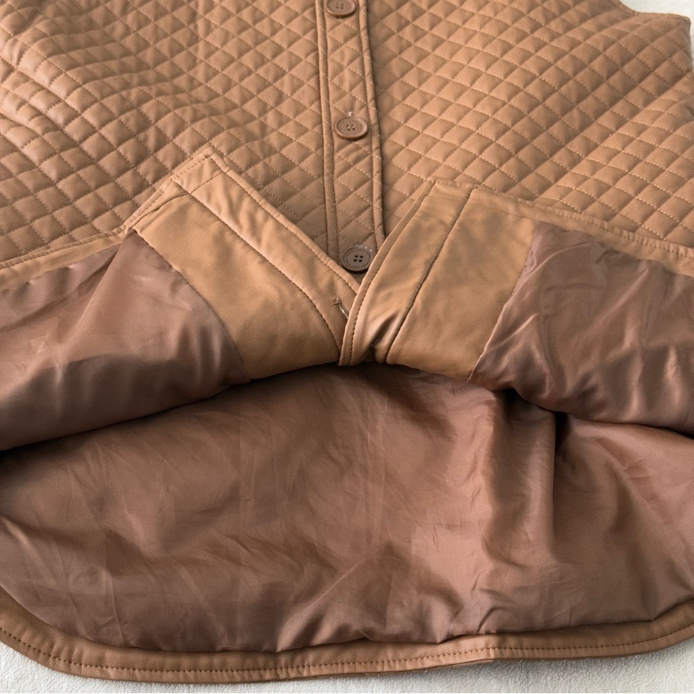 Marc New York Vest Jacket Womens Size M Sleeveless Faux Leather Belted Caramel - Picture 7 of 12